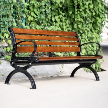 蕴捷 公园椅户外长椅室外长凳庭院座椅排椅防腐实木塑木铁艺靠背椅1.5m