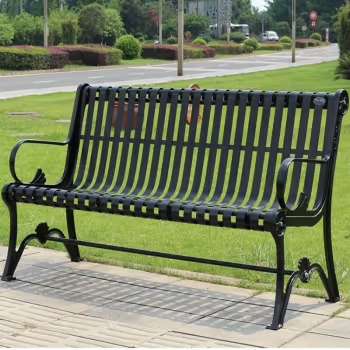 温沁 公园椅户外靠背长椅长凳子铁艺休闲长条室外庭院广场椅子1.5米（黑色）钢件脚+扁钢