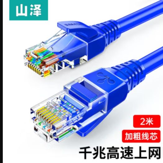 山泽超五类网线 CAT5e类千兆高速网络跳线8芯双绞办公家用工程级成品网线 蓝色圆线2米SZW-1020